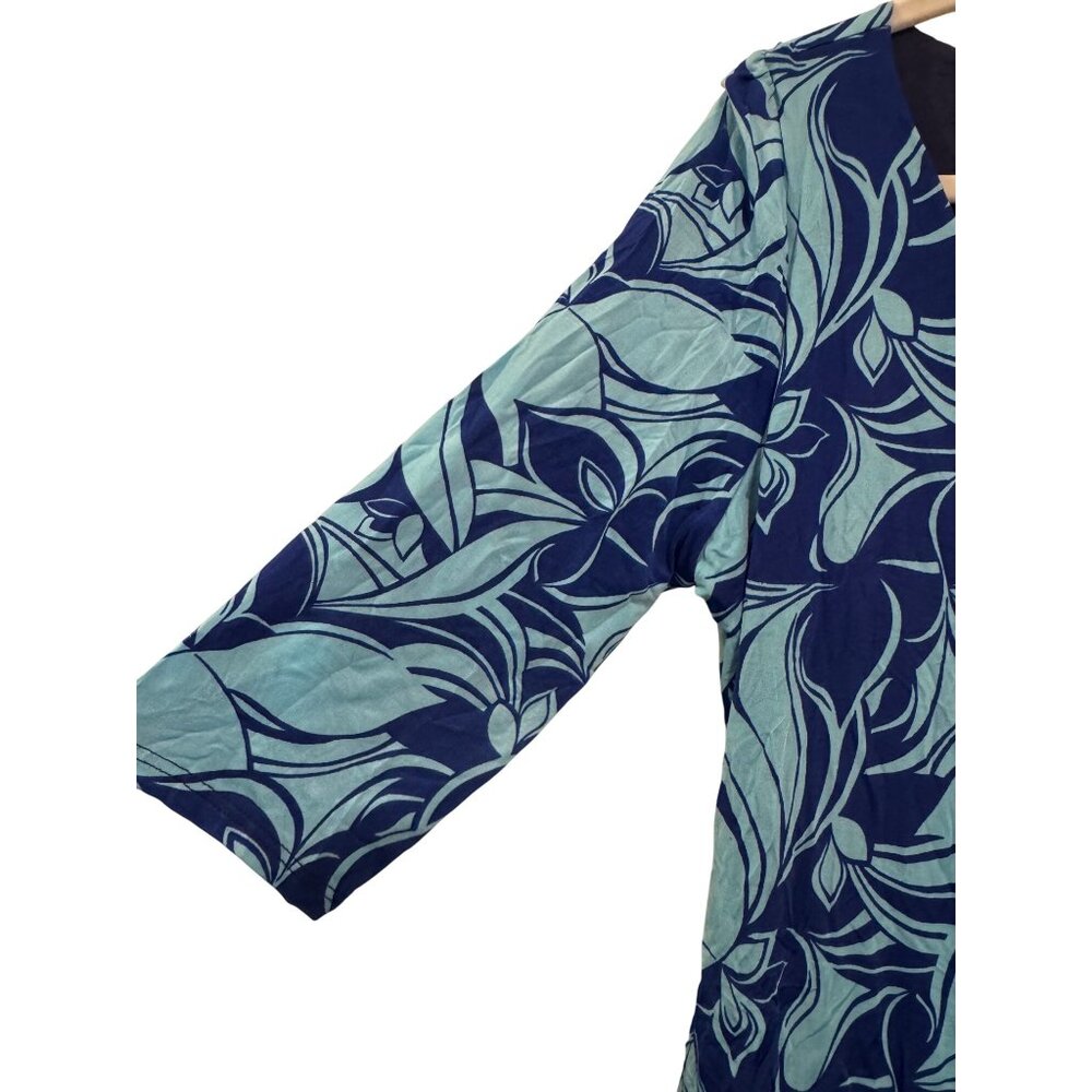 Nicola Antoni Floral Print Womens 3/4 Sleeve V-Neck Dress Size L Blue & Green - Picture 4 of 9